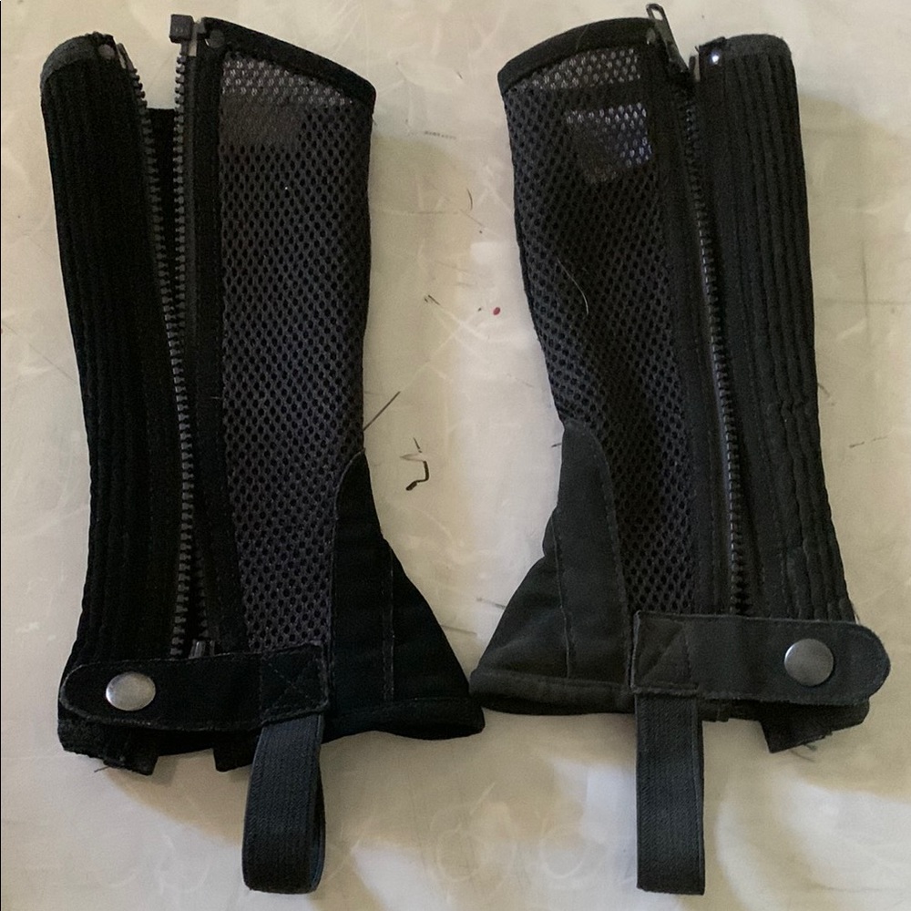 Black suede & mesh half chaps, English riding kids size 10